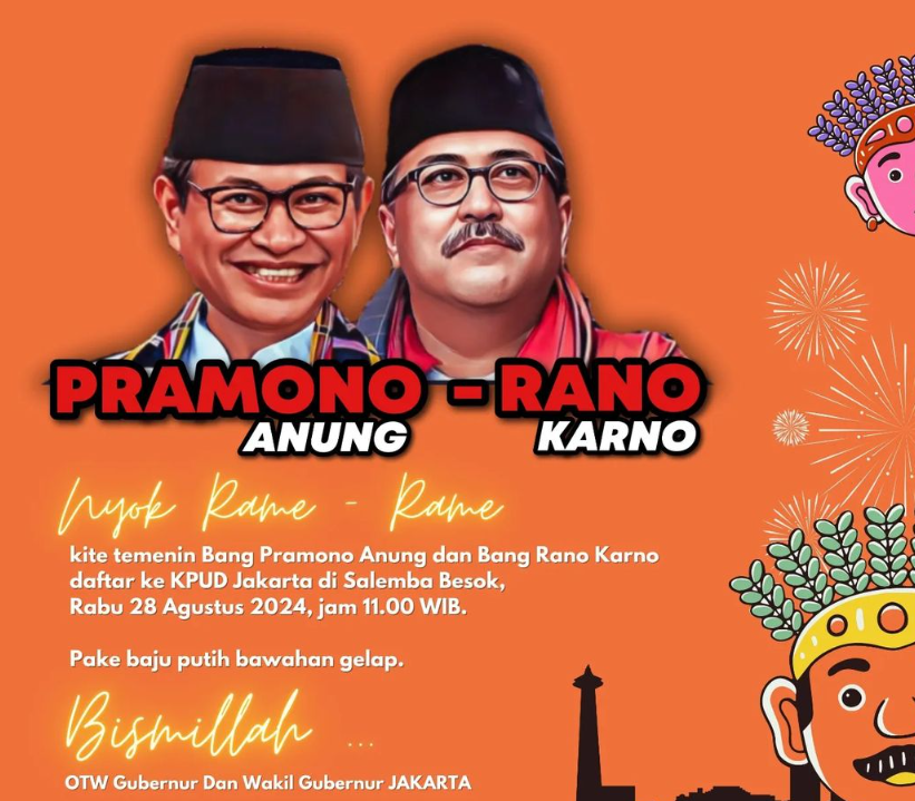 Pramono Anung dan Rano Karno Resmi Mendaftar sebagai Calon Gubernur dan Wakil Gubernur DKI Jakarta