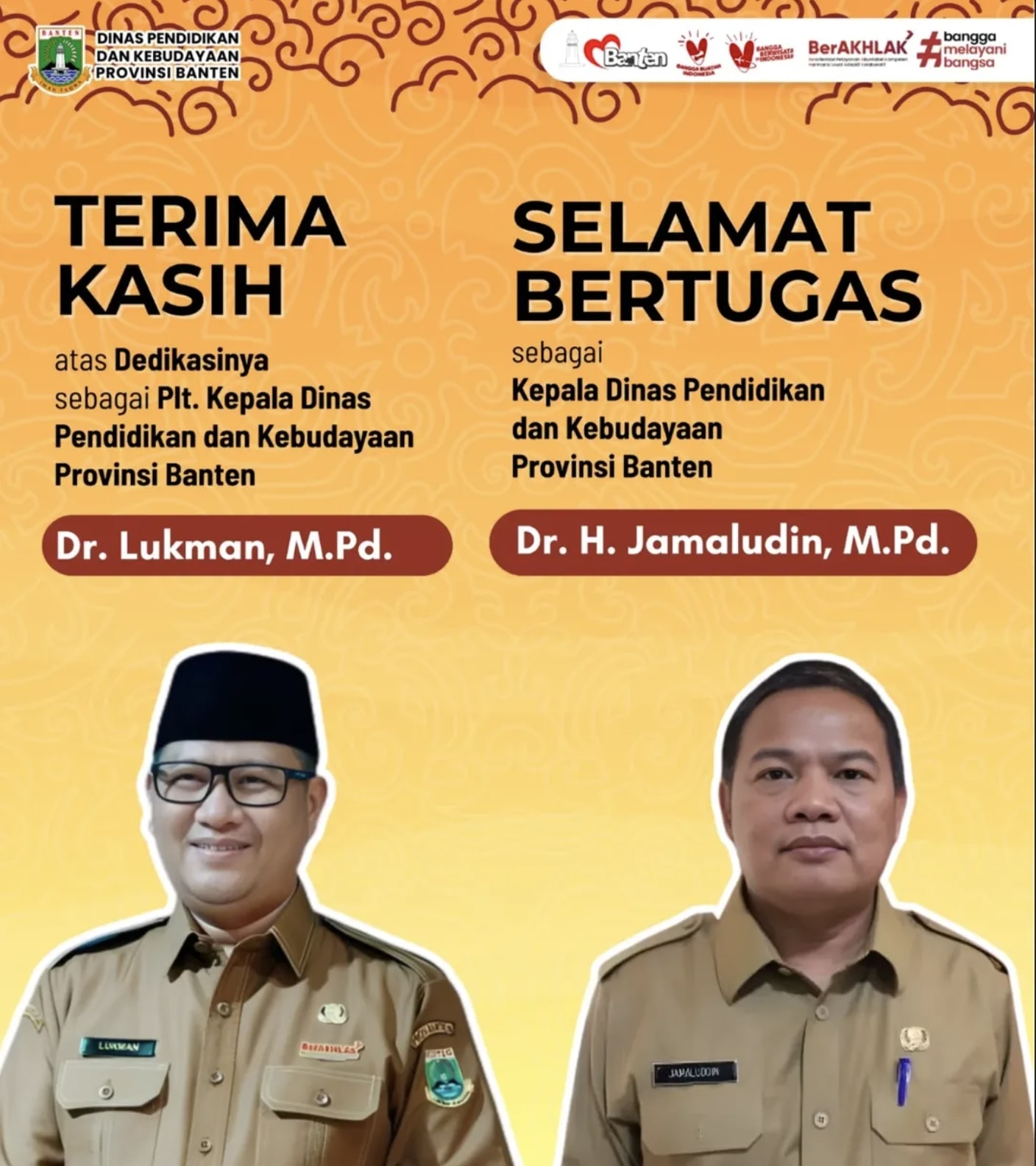 Pergantian Kepemimpinan, Dinas Pendidikan dan Kebudayaan Provinsi Banten Apresiasi Pengabdian Dr. Lukman dan Sambut Dr. H. Jamaludin