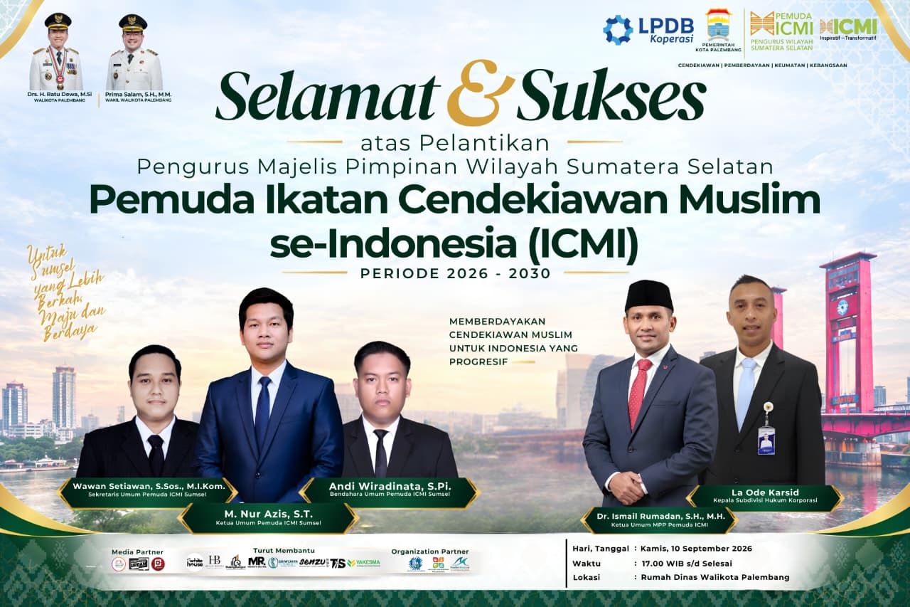 Pengurus MPW Pemuda ICMI Sumsel 2026–2030 Dilantik Hari Ini